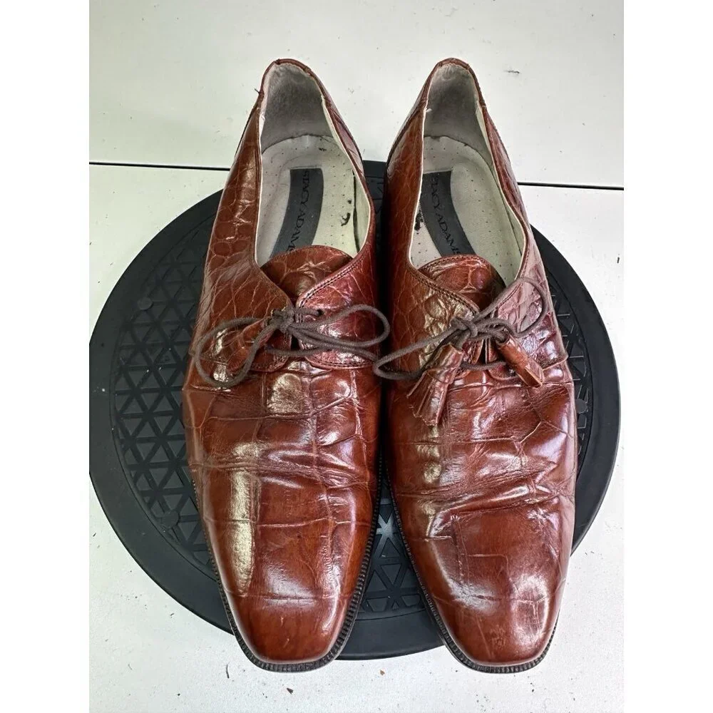 Stacy Adams Mens Oxford Dress Shoes Brown Faux Alligator Tassel Lace Up 9.5